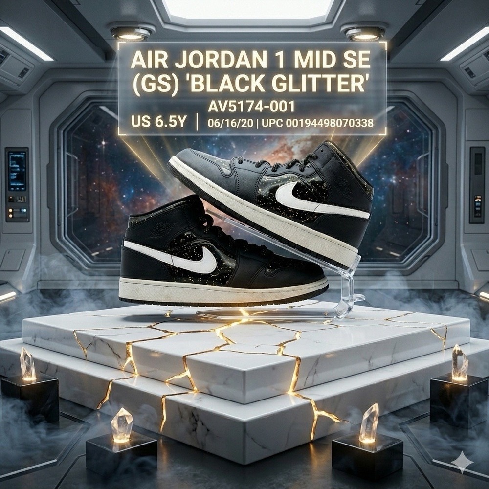 Nike Air Jordan 1 Mid SE GS Black Metallic Gold AV5174-001 Size 6.5Y Womens 8